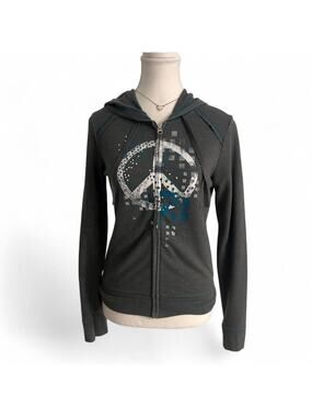 Bcg Women’s Vintage Y2K 2000s Peace Sign Lightweight Zip Up Hoodie Size Medium